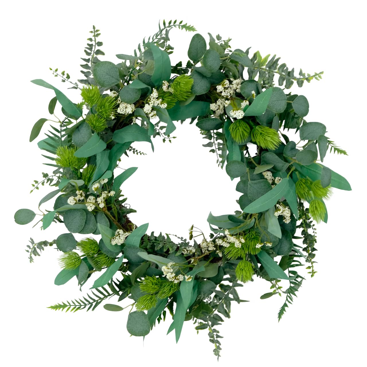 24'' Green and White Eucalyptus Floral Spring Wreath